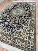 Persian Nain Handmade Rug Wool & Silk Natural & Navy 210X125