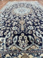 Persian Nain Handmade Rug Wool & Silk Natural & Navy 210X125