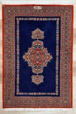 Persian Qom Handmade Rug Super Fine Wool Navy & Red 147X101