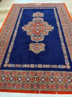 Persian Qom Handmade Rug Super Fine Wool Navy & Red 147X101